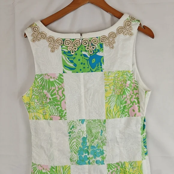 Lilly Pulitzer Janice Shift Mini Dress Lioness Patchwork Resort Fit Size 6 - Picture 9 of 9